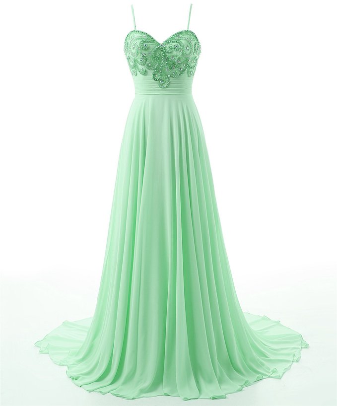 Floor Length Light Green Formal Dresses Showcases Spaghetti Straps
